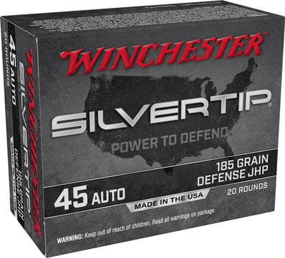 Winchester Silvertip 45 ACP 185 Grain Hollow Point 20 Rounds - $10 