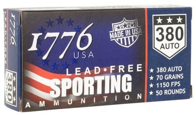 1776 USA 380 ACP Ammunition 1776380070 70 Gr Lead Free Ball 50 Rounds - $13.36 w/code "CHRISTMAS24" -flat rate shipping-no sales tax-fast shipping-