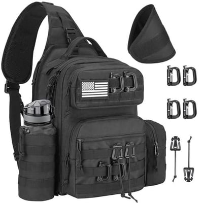 10% off CVLIFE Tactical Sling Bag Backpack for Men Military Shoulder Sling Bag Molle Army Assault Detachable Tactical Bag with Bottle Holder Concealed Carry Daily Day Pack Work Bag for EDC Hiking, Black w/code D93P6K5T + FREE Shipping