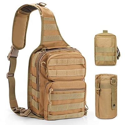 Gogoku 3-Pack Combo Tactical Sling Pack & Molle Pouch Waist Bag Pack & Water Bottle Pouch Holder Khaki - $13.99 50% off with code "50CBZZNA" (Free S/H over $25)