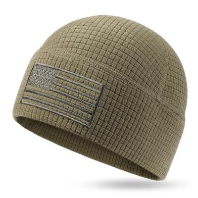 Outdoor Shaping Grid Fleece Beanie with American Flag Embroidery Waffle Tactical Army Military Skull Cap - $14.99 + FREE Shipping