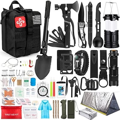 Survival Kit, 250Pcs Survival Gear First Aid Kit with Molle System Compatible Bag and Emergency Tent, Emergency Kit for Earthquake, Outdoor Adventure, Hiking, Hunting, Gifts for Men Women - $39.19 + FREE Shipping