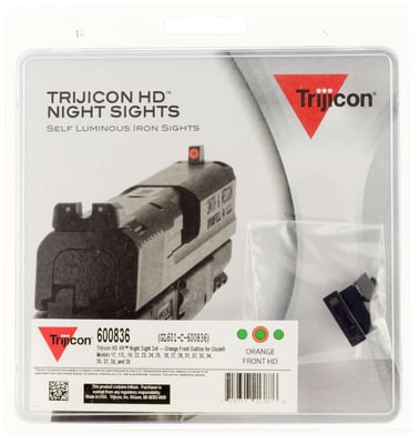 Trijicon 600836 HD Night Sights compatible with Glock 17, 17L, 19, 22-28, 31-35, 37-39 3 Dot Green w/Orange Outline Front Green w/Black Outline Rear Black (Not MOS Models) - $107.85