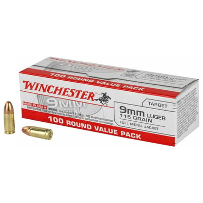 Winchester 115gr FMJ 9mm Ammunition, 100rds - USA9MMVPY - $24.99