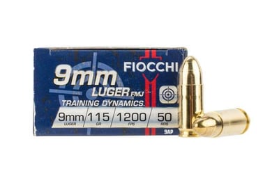 Fiocchi 9AP 9mm Luger 115gr Full Metal Jacket Ammo - 50 round box - $13.95 