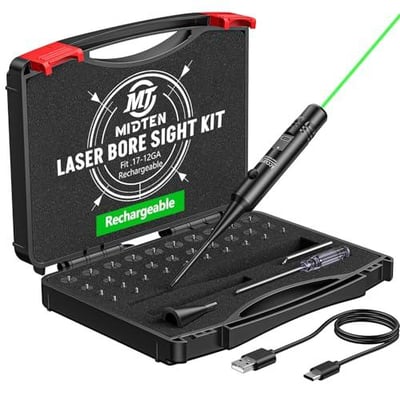 35% off MidTen Rechargeable Laser Bore Sight Kit, Professional Green Red Laser Bore Sighting Kit with 32 Adapters Fit 0.17 to 12GA Cal, Multi-Caliber Boresighter for All Gun, Powerful Hunting Bore Sight Laser w/code ZGBLSQXT + FREE Shipping