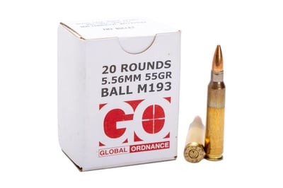 Global Ordnance 5.56mm 55 gr FMJ Ball M193 Ammo 20/Box - $8.99