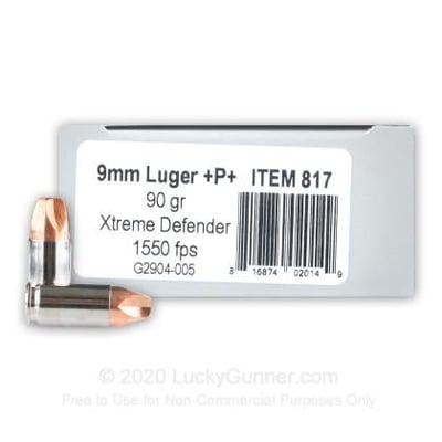 Underwood 9mm +P+ 90 Grain Xtreme Defender 100 Rounds (5 boxes) - $115 