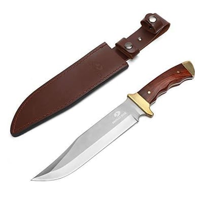 Mossy Oak 14-inch Bowie Knife, Full-tang Fixed Blade, Wood Handle Hunting Knife with Leather Sheath for Camping, Hiking, Survival - $15.99 + FREE Shipping