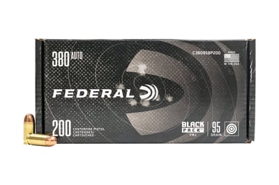 Federal Black Pack 380 Auto 95GR FMJ 800 round case - $199