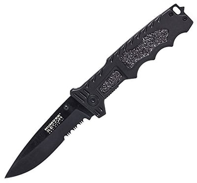 Humvee Recon 11 Folding Knife with Partially Serrated Stainless Steel Blade and Metal Pocket Clip, Black - $10.45 shipped (Free S/H over $25)