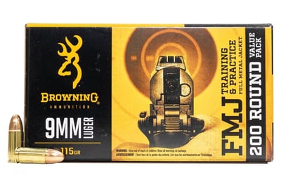 Browning Target 9mm 115gr FMJ Brass 1000 Count Case 5-200 Round Boxes - $219.99