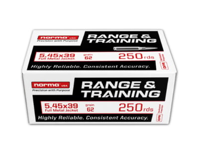 Norma Range & Training 5.45x39 62gr FMJ Bulk Ammo, 250 Rds - $169.99