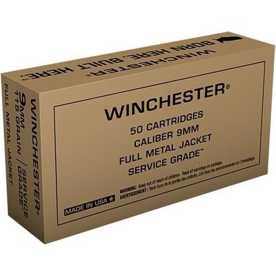 Winchester Service Grade Handgun Ammunition 9mm Luger 115 gr. FMJ 1300 fps 50/ct - $11.49 