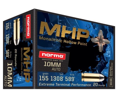 Norma 10mm MHP 155gr Brass Cased Ammo, 20rds - $9.99