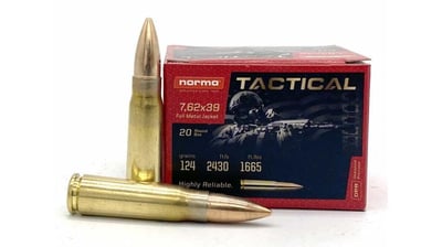 Norma Tactical 7.62x39mm 124gr FMJ Brass 20 Rnd - $13.82 (Free S/H over $49 + Get 2% back from your order in OP Bucks)