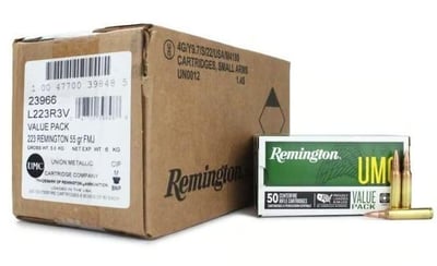 Remington UMC .223 Rem 55 gr FMJ 3240 fps 400/ct Case(8-50/ct Boxes) - $169.99 