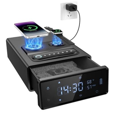 30% off CVLIFE Biometric Gun Safe with 2-in-1 Watch & Phone Wireless Charging, 4 Quick Access Clock Handgun Safe, 24/7 Digital Clock, Pistol Safe with Adjustable Brightness and Volume, and Auto Pop-Up Access w/code NT7XKOOO - $111.99 + FREE Shipping
