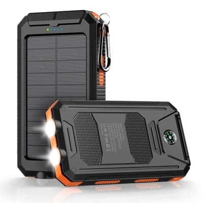 Power Bank Portable Charger Solar - 36800mAh Waterproof Portable External Backup Battery Charger Built-in Dual QC 3.0 5V3.1A Fast USB and Flashlight for All Phone and Electronic Devices (Deep Orange) - $11.99 + FREE Shipping