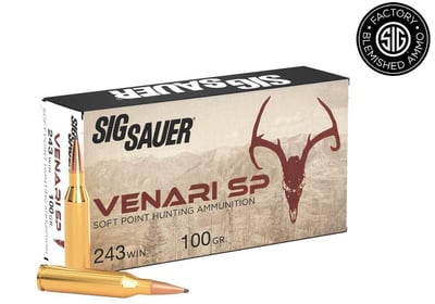 Sig Sauer 243 Winchester, 100GR, VENARI Soft Point Hunting 20 rounds - BLEMISHED - $19.19