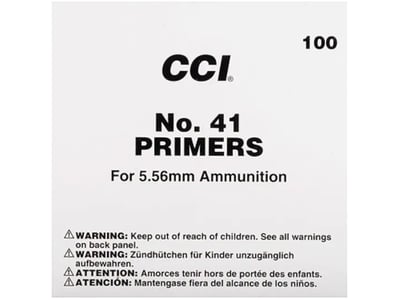 CCI Small Rifle 5.56mm NATO-Spec Military Primers #41 Box of 1000 – 10 Trays of 100 - $53.99 (Ships Free with $99) (Free Shipping on $100+ Orders)