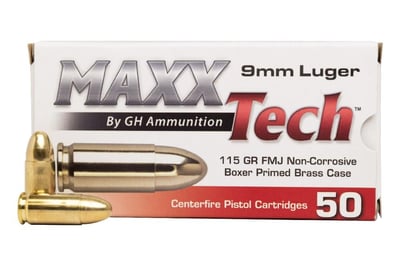 Maxx Tech 9mm Luger 115 gr FMJ Brass Case Target Ammo 50/Box - $10.99