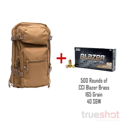 Glock pattern Backpack Tan with CCI Blazer 40 S&W 165 Grain FMJ 500 Rounds - $261.99 