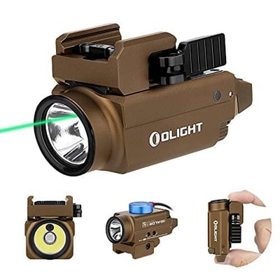 OLIGHT Baldr S 800 Lumens Compact Rail Mount Weaponlight with Green Beam and White LED Combo, Magnetic USB Rechargeable Tactical Flashlight with 1913 or GL Rail, Battery Included (Desert Tan) - $89.25 + FREE Shipping