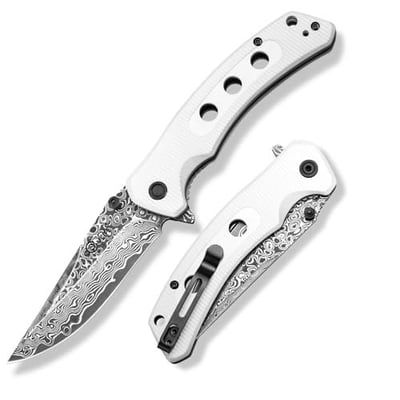 30% off CVLIFE Damascus Pocket Knife for Men, 3.26" EDC Folding Knife Forged with 66-Layer VG10 Steel, Smooth Flipper Open Pocket Knives with G10 Handle for Camping Hiking Everyday Carry, White w/code RTEQTHEJ + FREE Shipping