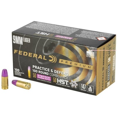Federal Premium Practice & Defend 9mm Luger 147 Grain HST JHP/Syntech TSJ Centerfire Pistol Ammunition - 100 Rounds - $59.71