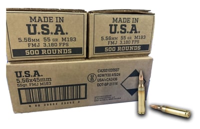 Winchester USA 5.56x45 Ammo 55 grain M193 FMJ - 1000 Rounds - $439.99