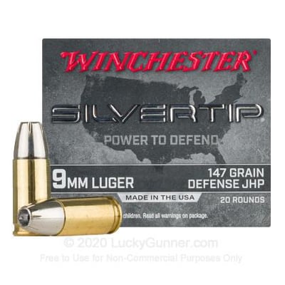 Winchester Silvertip 9mm 147 Grain JHP 20 Rounds - $17