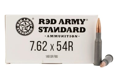Red Army Standard Steel Cased 7.62x54R 148gr Full Metal Jacket Ammo - Box of 20 - $10.49