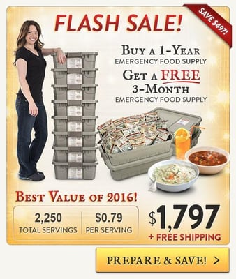 Buy A 1-Year Emergency Food Supply And Get A FREE 3-Month Emergency Food Supply - $1797 (Free S/H over $99)