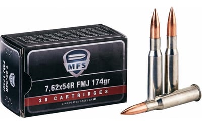 MFS 7.62 x 54R 174 Grain FMJ 20 rounds - $6.99 (Free Shipping over $50)