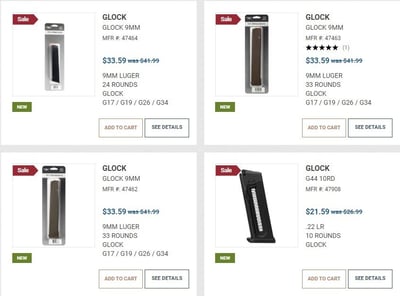 Buy any 4 or more Glock brand mags and receive AN EXTRA 5% off @ Guns.com  ($7.99 Shipping On Firearms)