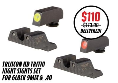 Trijicon HD Tritium Night Sights Set For Glock 9mm & .40 (Yellow or Orange) - $109.99 (Free S/H)