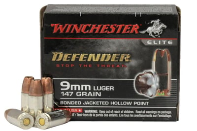 Winchester 9mm 147 gr Bonded JHP PDX1 Defender Elite 20/Box - $0