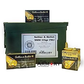Sellier & Bellot 9mm Luger 115gr FMJ 500rds in 30 Cal Ammo Can - $239