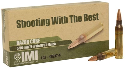 IMI Razor Core 5.56x45mm NATO Ammo 77 Grain Sierra MatchKing Hollow Point - $19.79 (Free Shipping on $100+ Orders)