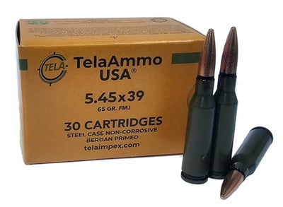 TelaAmmo 5.45x39mm, 65 GR, Steel Case, FMJ Box of 30 - $23.46