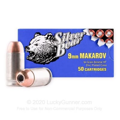 Silver Bear 9mm Makarov 94 Grain JHP 1000 Rounds - $265