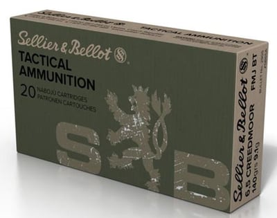 Sellier & Bellot SB65A Rifle 6.5 Creedmoor 140 GR Full Metal Jacket Boat Tail (FMJBT) 20 rounds -Ship ammo to all lower 48 states;flatrate shipping,no sales tax, no cc fees- $15.65