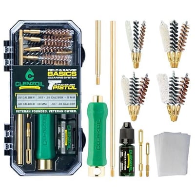 Clenzoil Pistol Basics Multi-Caliber Cleaning Kit - for 22, 9 mm, 380, 40 & 45 with Bore Brushes, Gun Oil, Cotton Mop & More - $24.79 + FREE Shipping