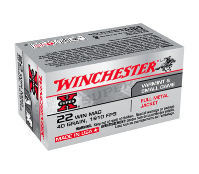 Winchester Super-X 40gr FMJ 22 Win Mag Ammunition, 50rds - X22M - $9.99 