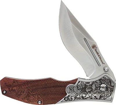 Smith & Wesson Unwavered Folder Featuring Engraved Rosewood Handle, Drop Point Blade, and 8Cr13MoV Stainless Steel - $23.46 + FREE Shipping