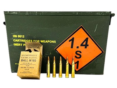 Indian Military Ordnance 55 gr FMJ M193 5.56 800 Rounds in M2A1 Ammo Can - $349.99 