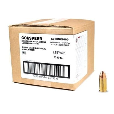 CCI Ammunition Blazer Brass Bulk 9mm FMJ 115-Grain Ammo 1000-Rounds Case - $252.99 ($9.99 S/H on Firearms / $12.99 Flat Rate S/H on ammo)