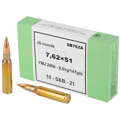 Sellier & Bellot 7.62x51 147 Gr FMJ 20 Rounds - $19.99 w/code "SB" (Free S/H over $250)