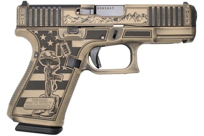 Glock 19 Gen5 MOS 9mm 4.02" 15rd Pistol, Battlefield Cross Black/Tan Engraved - $649 (Free S/H on Firearms)